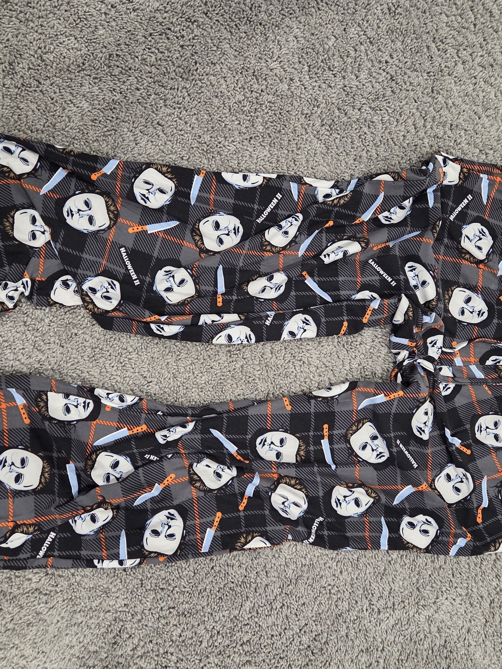 Black Pajama Bottoms with Mask & Knife Print